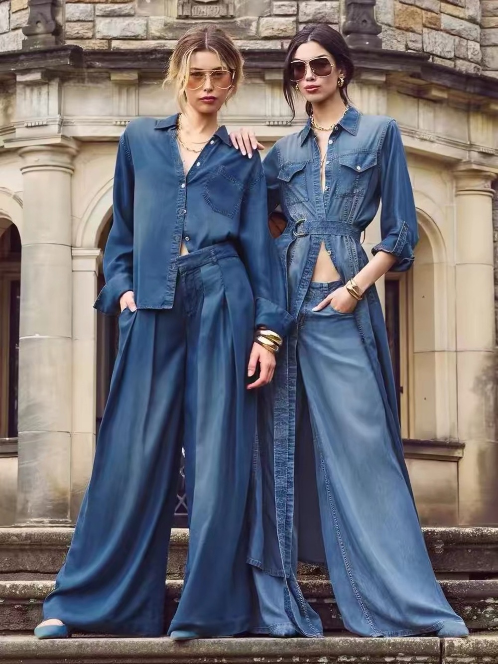 Alice + Olivia Sidney Blue 100% Lyocell High Rise Wide Leg Palazzo Pants NWOT